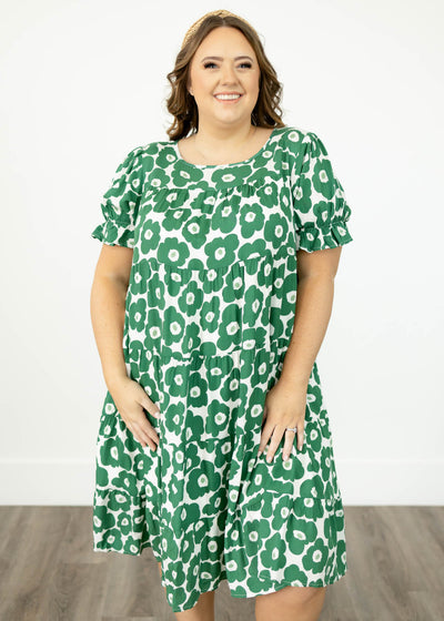 Plus size green floral dress with pockets