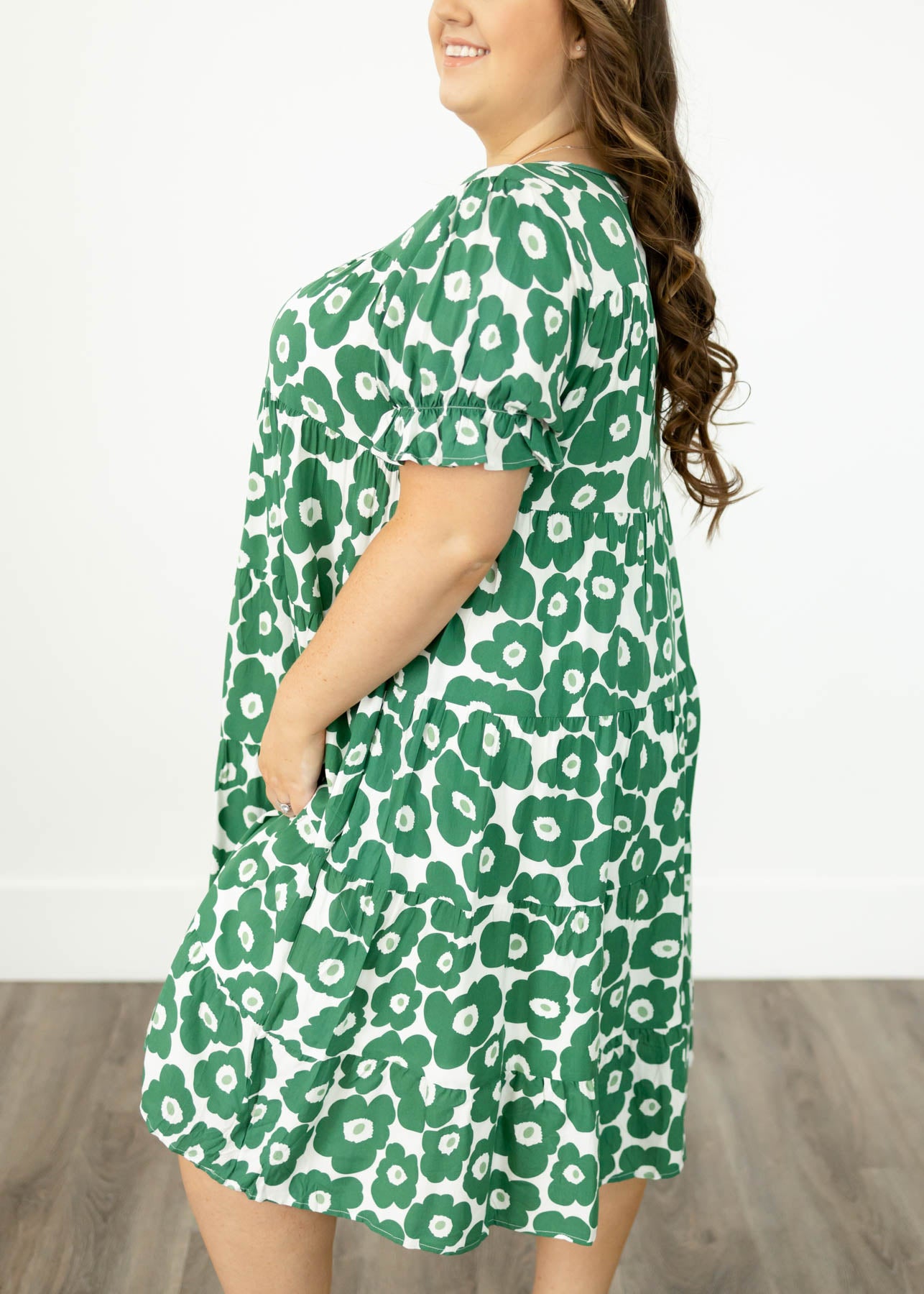 Side view of a green floral dress