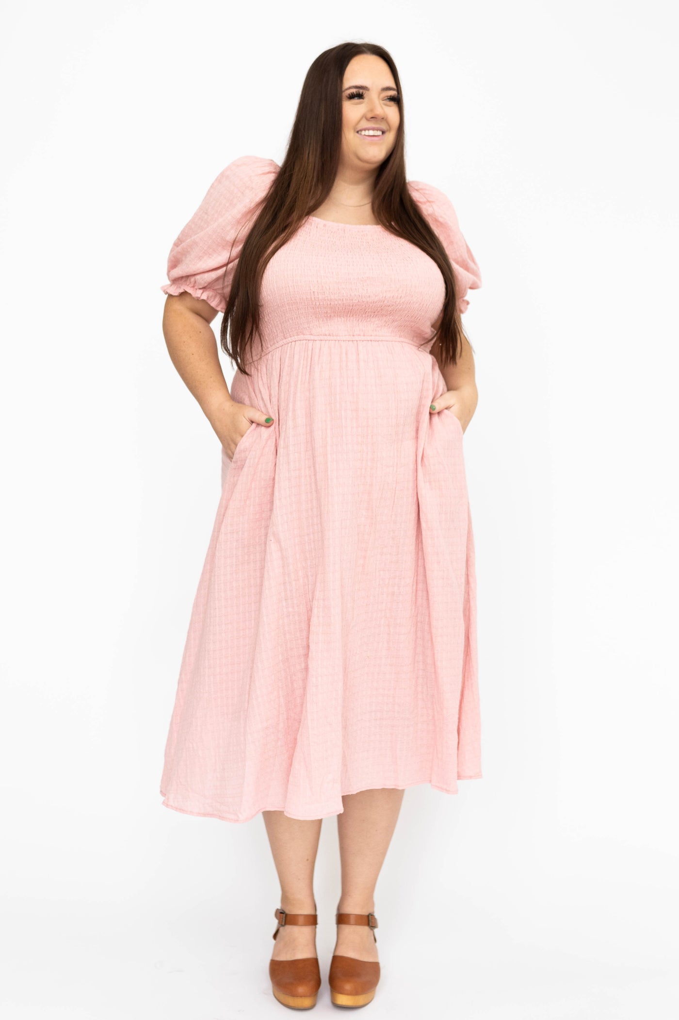 Plus size mauve dress with a square neck