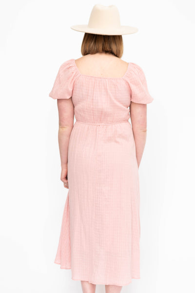 Back view of a mauve dress
