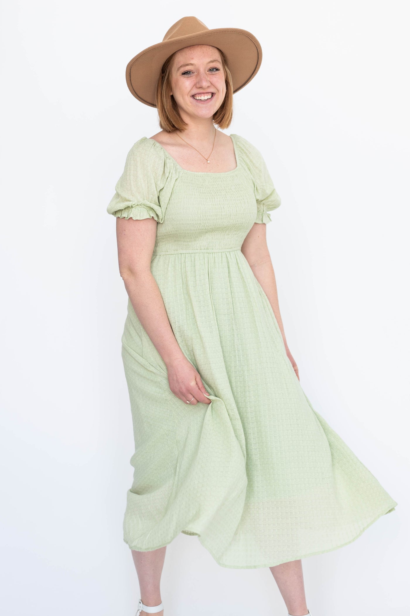 Short sleeve sage dress