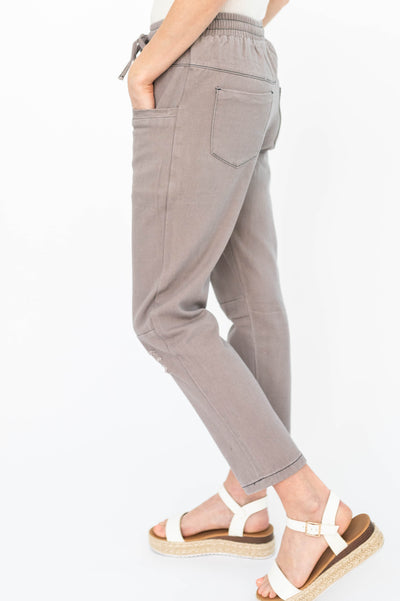 Side view of dusty lilac pants