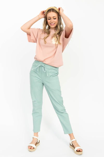 Mint pants that tie at the waist