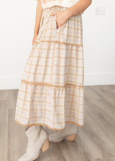 Roma Camel Plaid Skirt