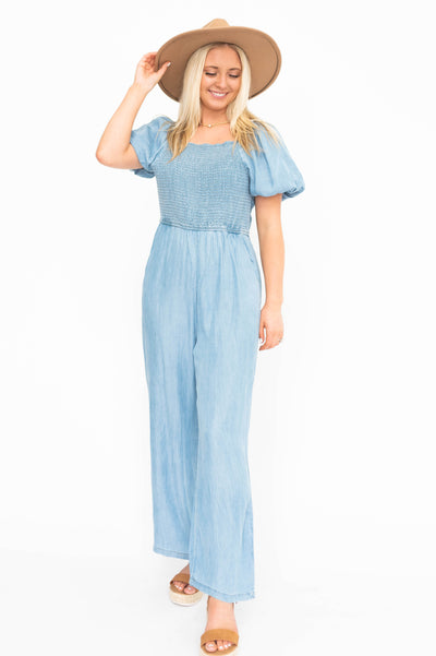 Denim jumpsuit with pockets