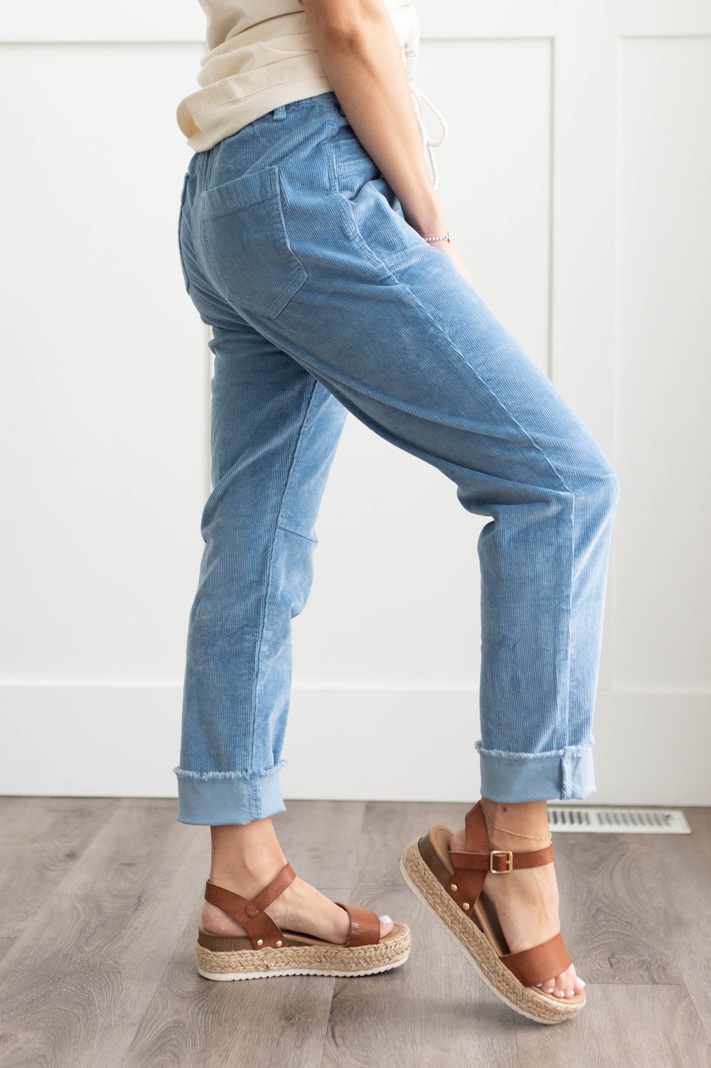 Side view of blue pants