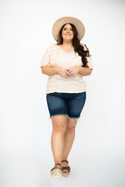 Short sleeve plus size oatmeal top