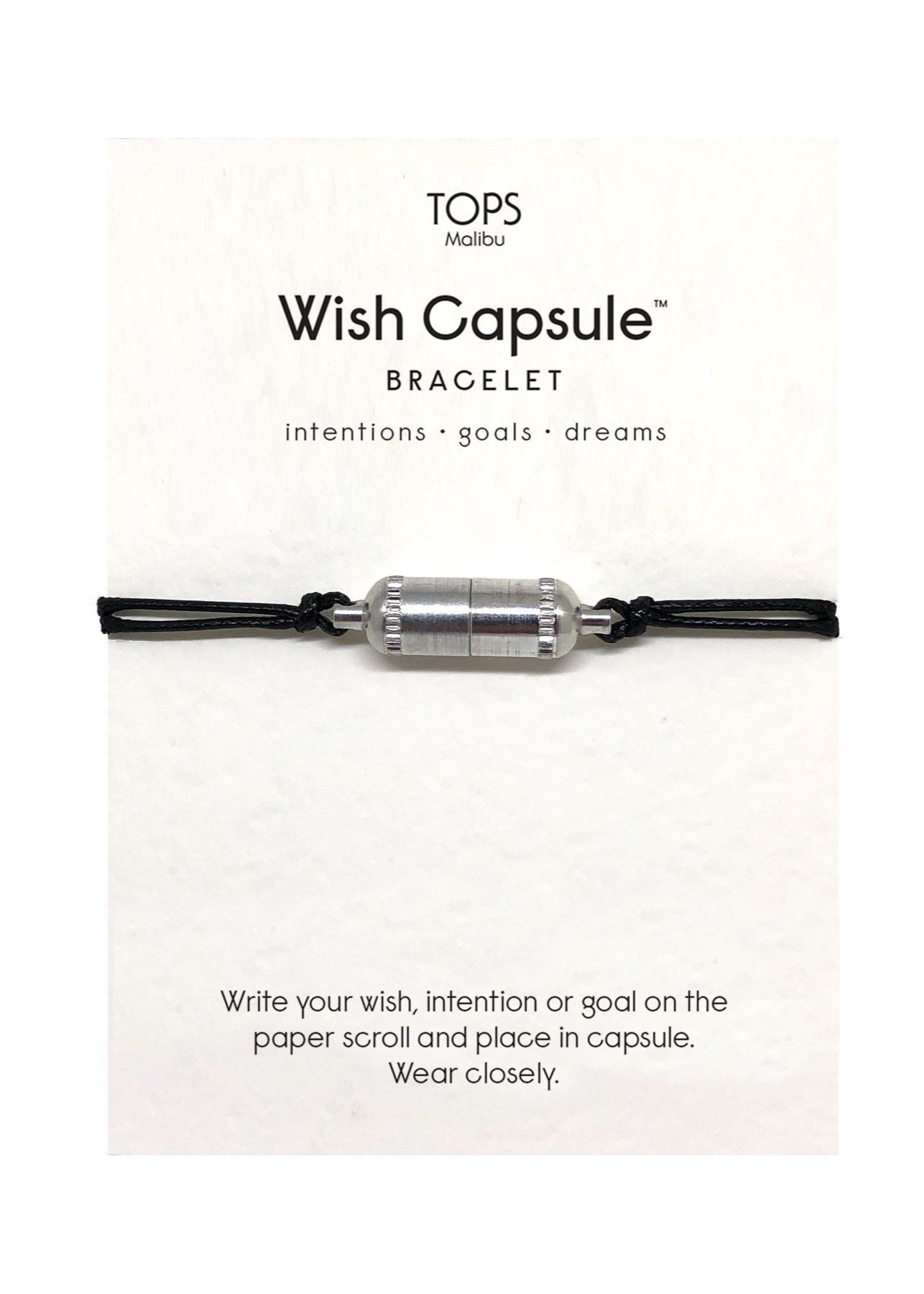 Wishful Silver Capsule Bracelet With Black Cord