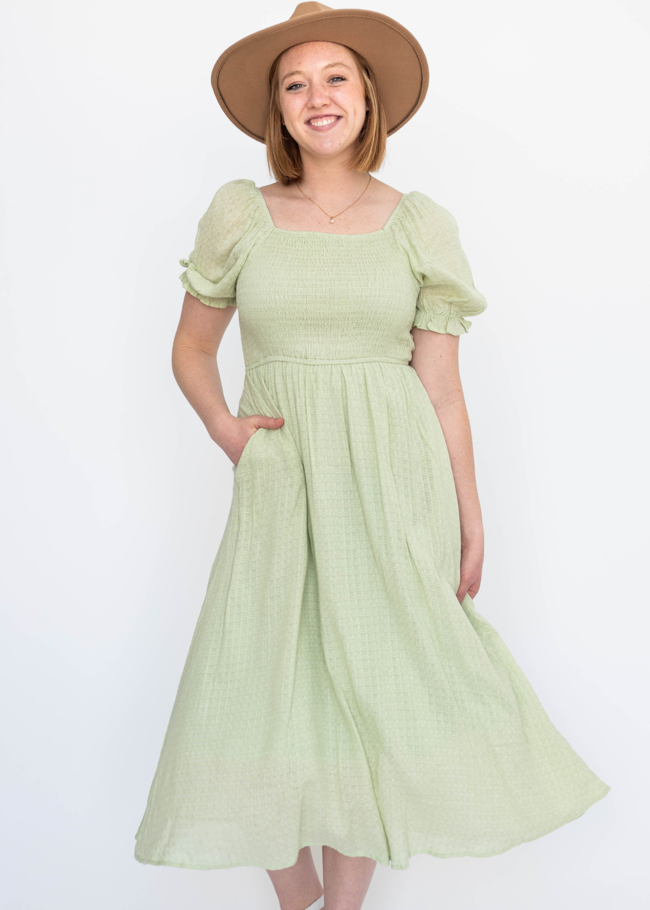 Sage dress with pockets