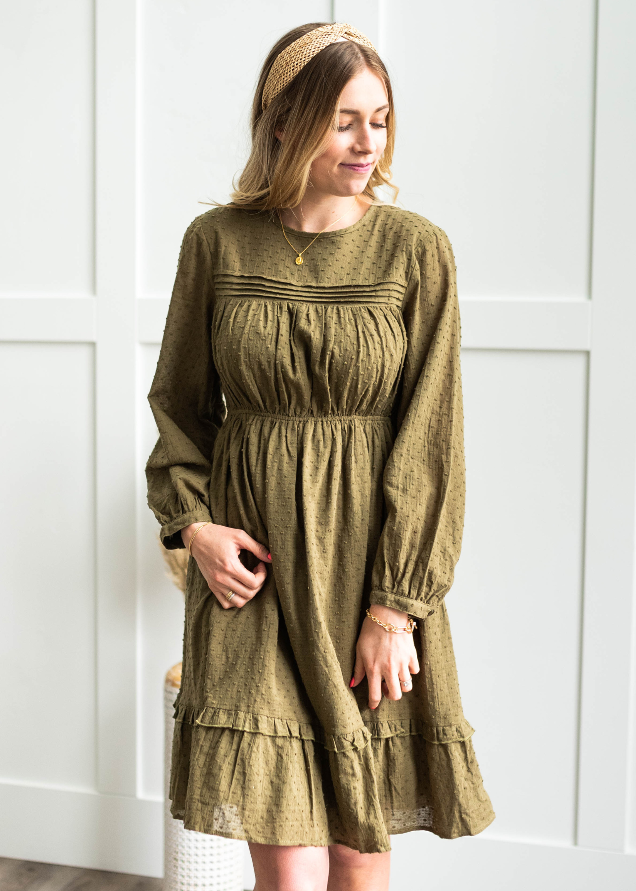 Long sleeve olive dress